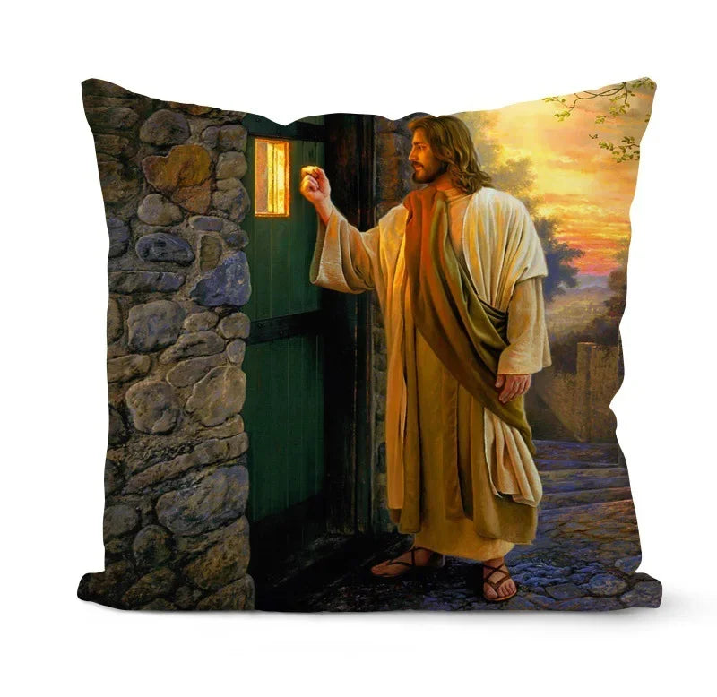 Retro Oil Painting Christmas Pillowcase - Axyaa Nativity Cushions Case Jesus Christ Print Throw Pillows Case