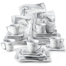 Axyaa Marble Grey Porcelain Tableware Set for 6, 30-Piece Dinnerware with Plate/Cup/Saucer