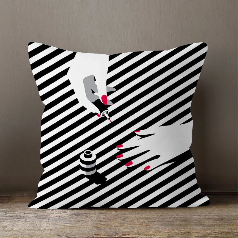 Axyaa Soft Velvet Beauty Pillowcase - Black & White Plush Cushion Cover