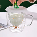 Axyaa 300ml Christmas Double Wall Glass Cup with Silicone Lid