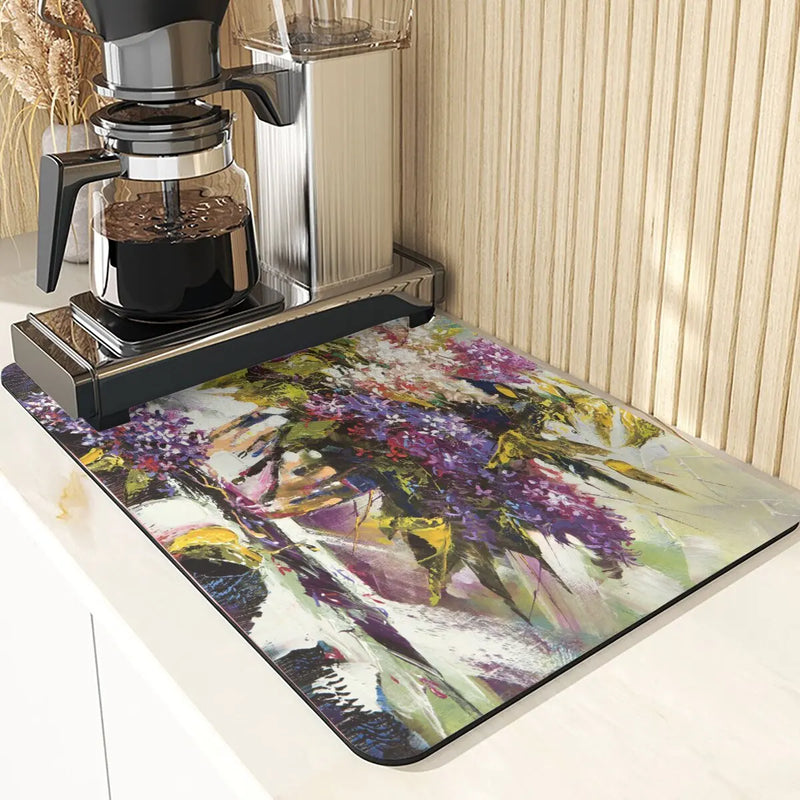 Axyaa Silicone Drainer Mat: Plant Style, Non-Slip, Absorbent Kitchen Drying Mat