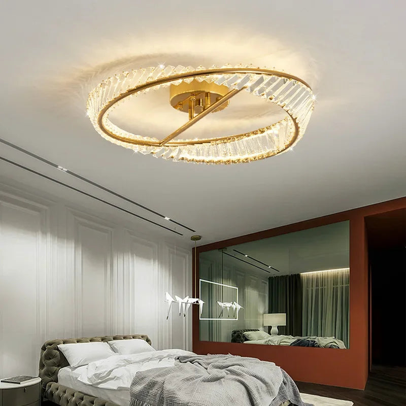 Axyaa Crystal LED Chandelier: Luxury Modern Bedroom Ceiling Lamp