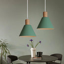 Axyaa Nordic Green Wood Metal Pendant Lamp for Home and Restaurant Lighting