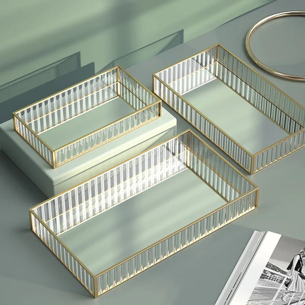 Striped Glass Storage Tray for Dresser Organization by Axya