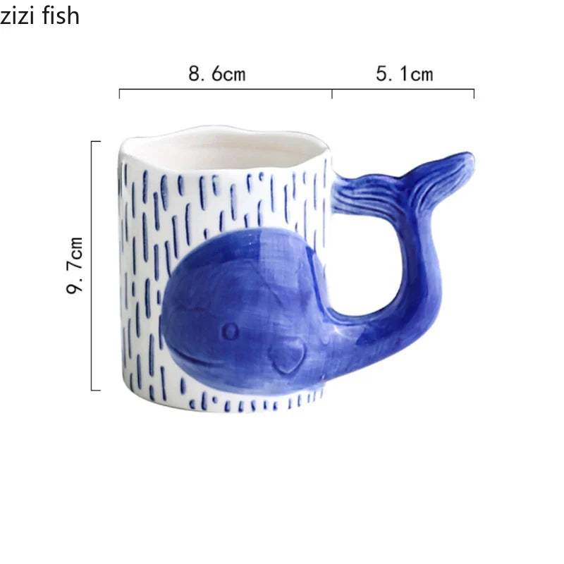 Axya Cartoon Dolphin Mug with Whale Tail Handle, Kids' Cute Fish Cup
