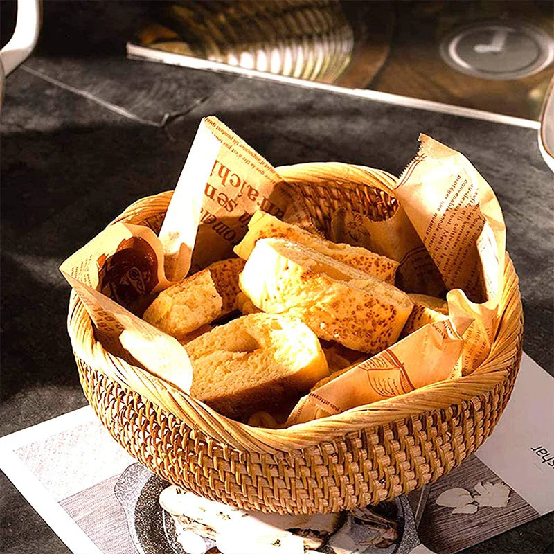 Axya Hand-Woven Rattan Wicker Basket, Multi-Purpose Storage Box for Kitchen and Home