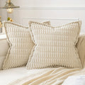 Axyaa Soft Corduroy Stripe Pillow Cover with Geometric Pattern