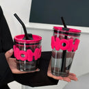 Axyaa Glass Mug Set with Sleeve, Lid, Straw - Lead Free Juice, Tea, Coffee Drinkware