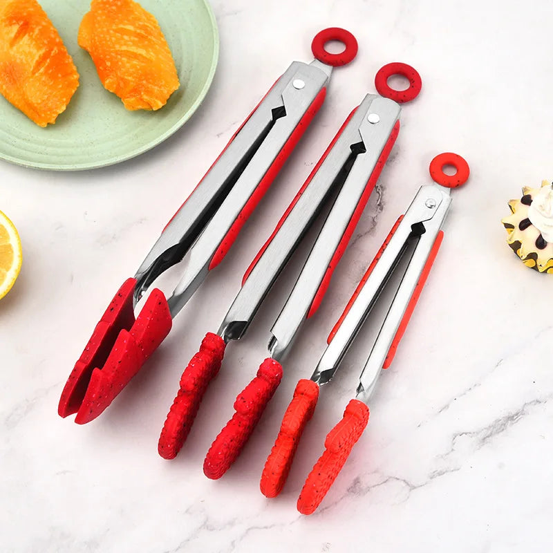 Axyaa Christmas Style Silicone BBQ Tongs - Kitchen Cooking Essential