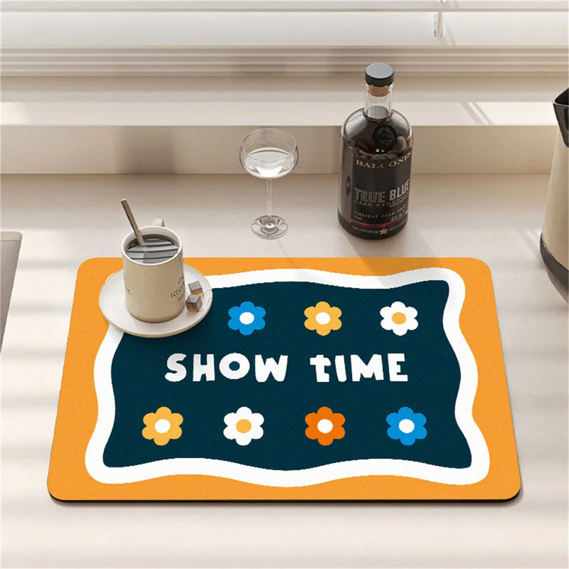 Axyaa Cartoon Flowers Silicone Coasters - Absorbent Kitchen Drying Mat