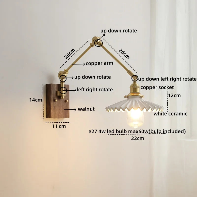 Axyaa Ceramic Copper Swing Arm LED Wall Light for Home Decor