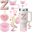 Axyaa 9-Piece Accessory Set for Stanley Cup: Butterfly Straw, Cover, Cap, Boot, Charm, Initials