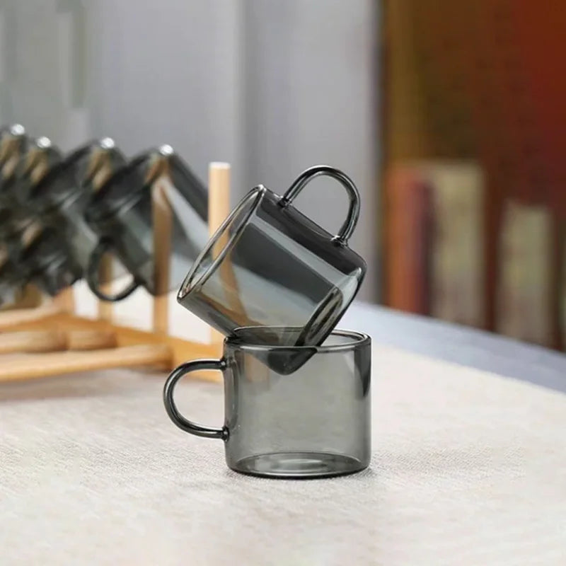 Axyaa Smoke Grey Glass Teacup Set 100ml Kung Fu Small Handle Cup