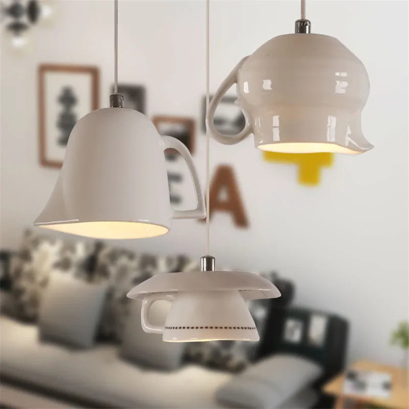 Ceramic LED Pendant Light Tea Cup Teapot Lamp for Kitchen Dining Room by Axyaa