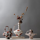 Axyaa Geometric Graffiti Pattern Ceramic Vase with Handle for Home Decor