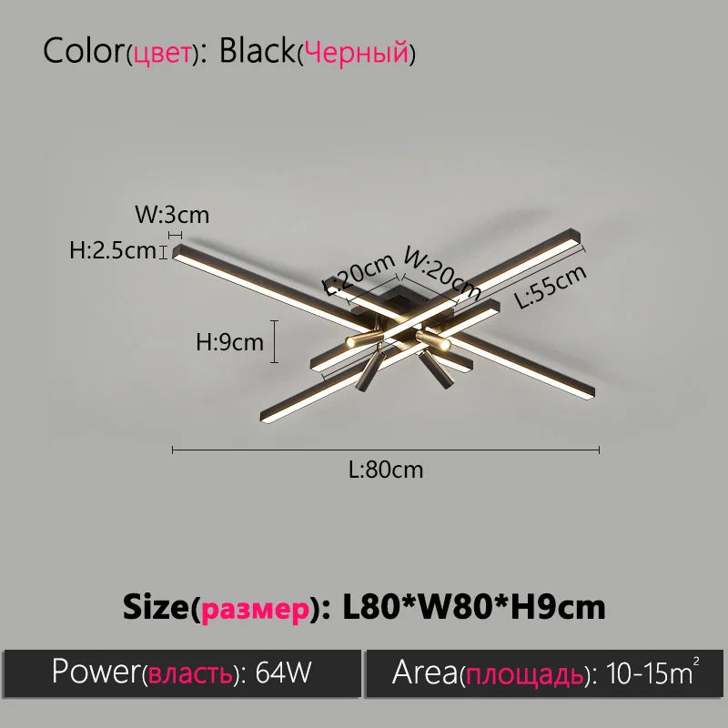 Axyaa Black Chandelier LED Ceiling Lamp Set for Modern Minimalist Style