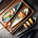Axyaa Bamboo Leaf Sushi Ceramic Plate for Restaurant, Fish, Snack, Dessert