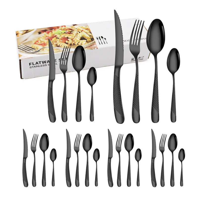 Axyaa 24pc Stainless Steel Tableware Set in Star Color Box - Family Pack
