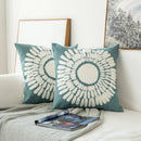 Axyaa Grey Blue/White Geometric Floral Embroidered Cushion Cover 45x45cm