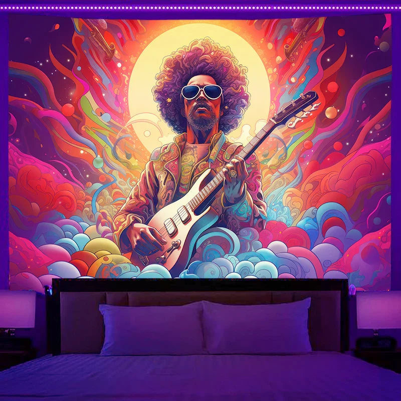 Axyaa Astronaut Tapestry Wall Hanging Fantasy Art Glow Under UV