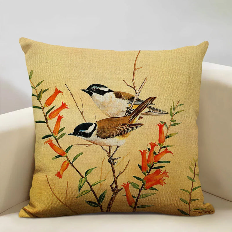 Axyaa Bird Parrot Sofa Cushion Cover 45x45cm Linen Pillowcase for Home & Hospitality