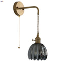 Axyaa Smoke Gray Glass LED Wall Light Fixture with Pull Chain Switch, Minimalist Design