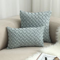 Axyaa Navy Blue Suede Pillow Cover with Green Woven Pattern - 45x45cm/30x50cm
