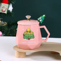 Axyaa Christmas Ceramic Mug Set with Lid and Spoon - Festive Xmas Gift Cup