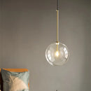 Axyaa Clear Glass Globe LED Pendant Chandelier - Modern Metal Hanging Light for Dining Room