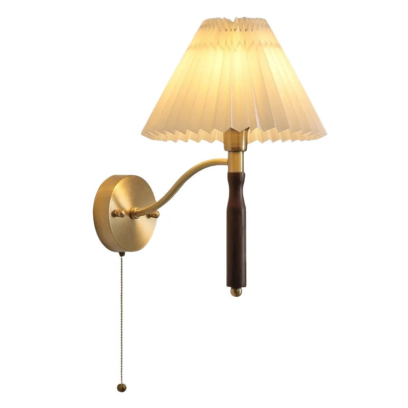 Axyaa Fabric Copper LED Wall Sconce Pull Chain Switch Stair Light Fixtures