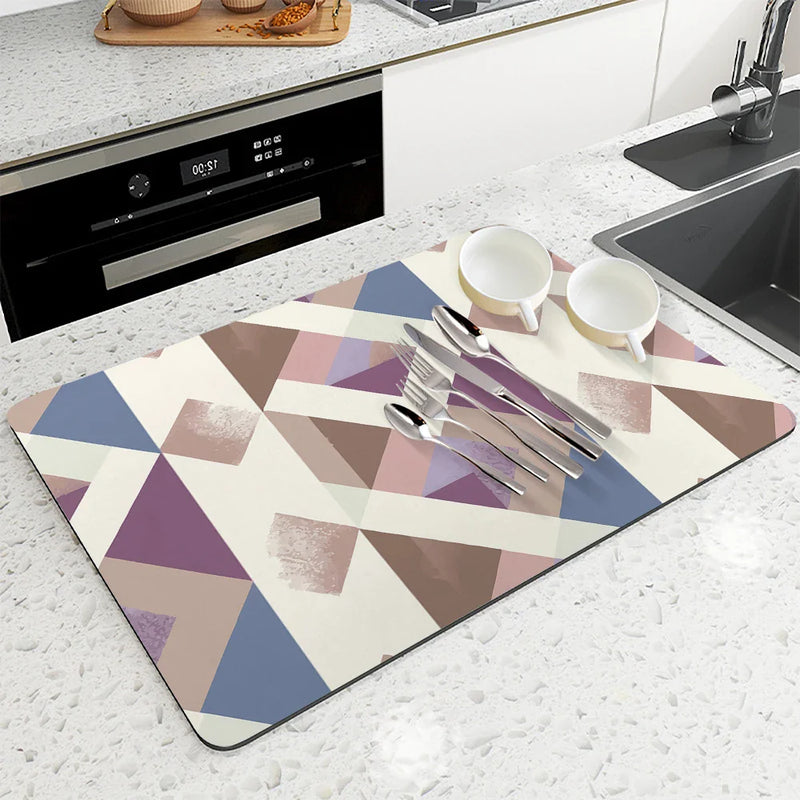 Axyaa Geometric Lattice Drying Mat - Quick Dry Kitchen & Bathroom Drain Pad