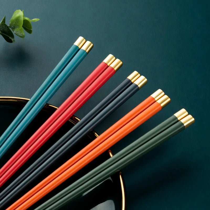 Axyaa Alloy Chinese Chopsticks Set, Colorful Non-Slip Sushi Sticks, 5 Pairs