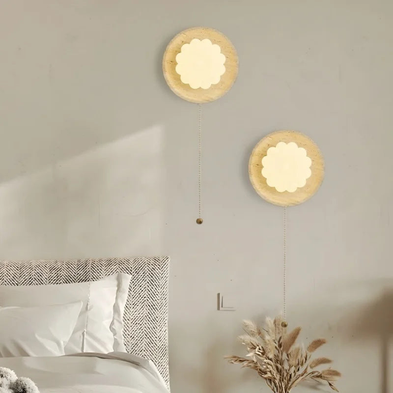Axyaa Wabi Sabi LED Wall Lamp Yellow Travertine Pull Chain Switch for Living Room