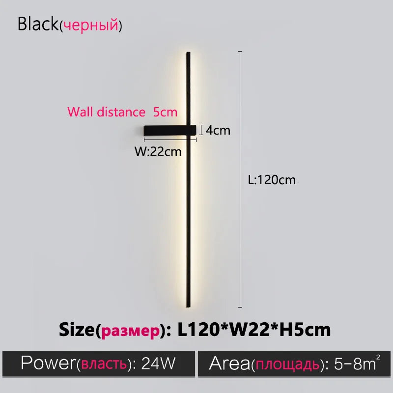 Axyaa Black Long Strip Wall Lamp - Modern Minimalist Bedroom & Living Room Light