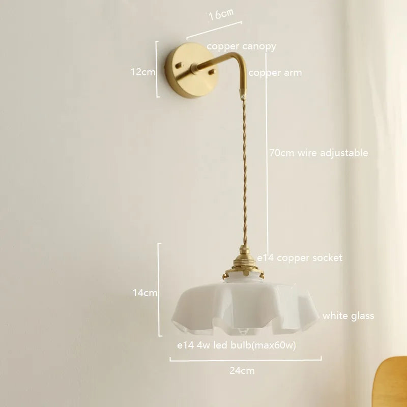 Axyaa Pink Glass LED Wall Sconce E14 Copper Socket Modern Nordic Bedroom Living Room Wall Lamp