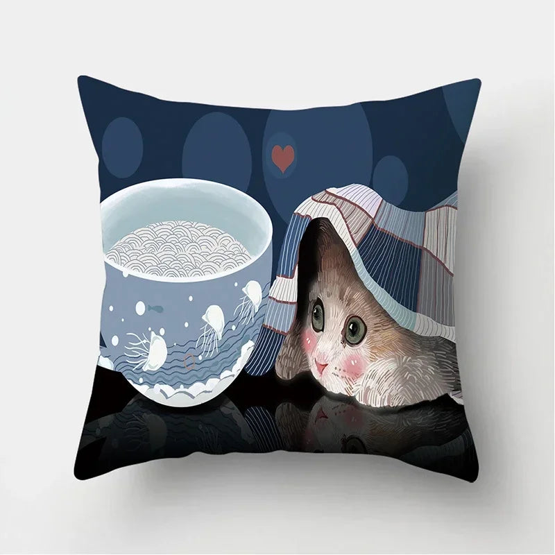 Cat Pattern Cushion Cover for Axyaa Brand Decorative Throw Pillow.