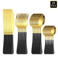 Axyaa 24-Piece Gold & Black Stainless Steel Cutlery Set