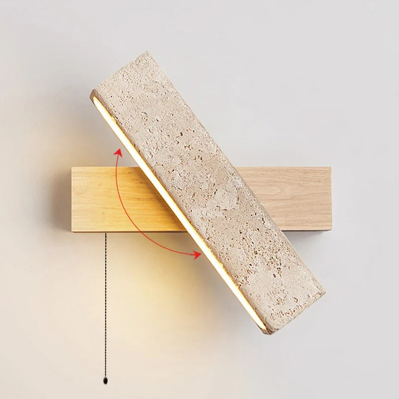 Axyaa Rotatable LED Wall Lamp in Natural Stone Wood for Home Deco