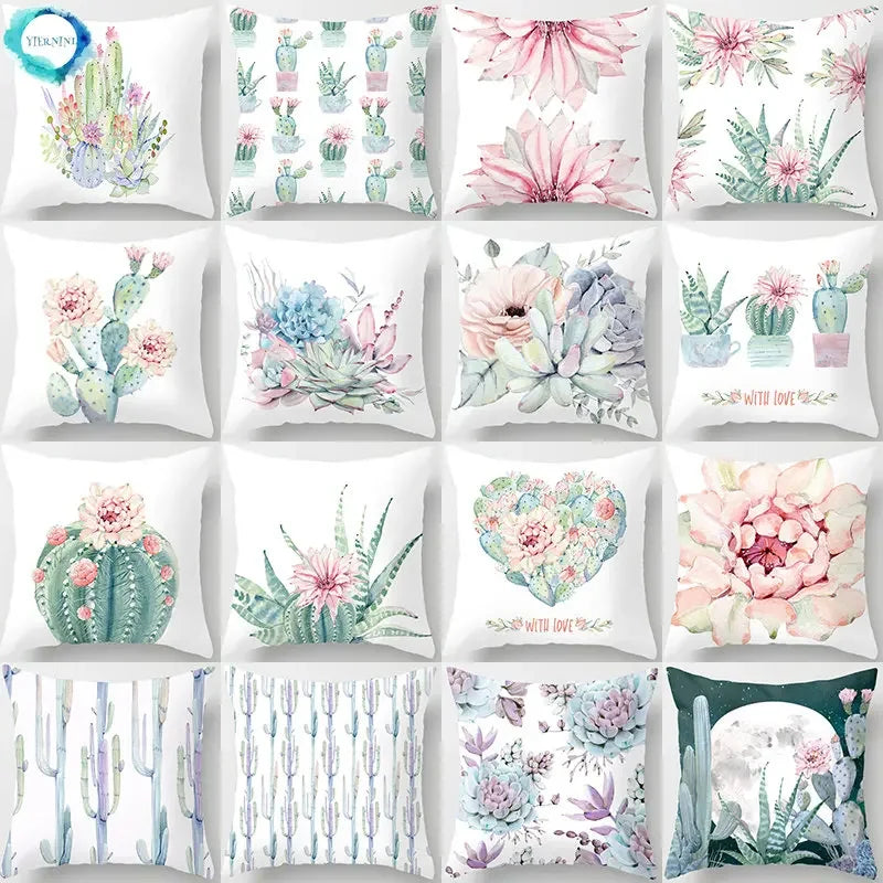 Tropical Cactus Summer Plants Pattern Cushion Cover for Axyaa Home Decor