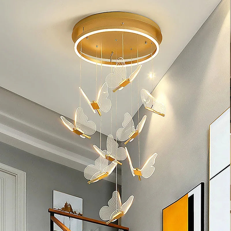 Axyaa Butterfly Staircase Chandelier - LED Living Room Hanging Light for Romantic Wedding