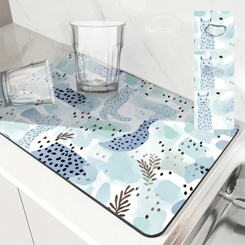 Axyaa Animal Pattern Dry Mat: Absorbent Anti-slip Kitchen & Bathroom Drainer