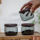 Axyaa 300ml Grey Glass Storage Jar with Acacia Walnut Lid for Dry Food and Snacks