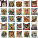 Axyaa Kawaii Flower Linen Pillow Case 45x45 cm Cute Animal Cushion Cover