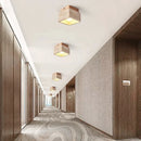 Axyaa Cave Travertine Ceiling Lamp with Walnut Wood Finish