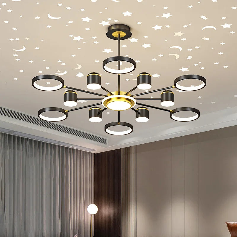 Axyaa 6-Light White Starry Ceiling Chandelier - Modern, Romantic, Stepless Dimmable