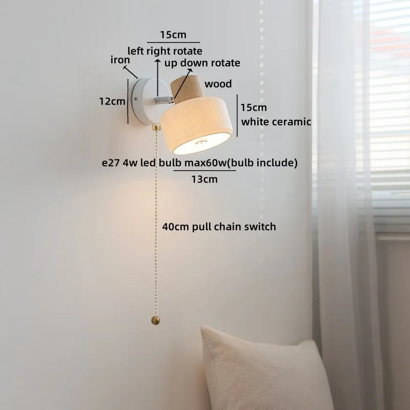 Axyaa Nordic LED Wall Sconce, Rotating White Ceramic Light for Home Decor