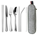 Axyaa Stainless Steel Dinnerware Set with Reusable Straw, Cutlery, Knife, Spoon, Fork, Chopsticks