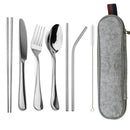 Axyaa Stainless Steel Dinnerware Set with Reusable Straw, Cutlery, Knife, Spoon, Fork, Chopsticks