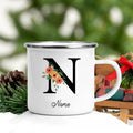 Axyaa Flower Letter Enamel Mug - Personalized Alphabet Camping Tea Coffee Cup