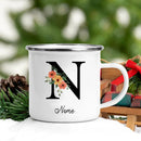 Axyaa Flower Letter Enamel Mug - Personalized Alphabet Camping Tea Coffee Cup